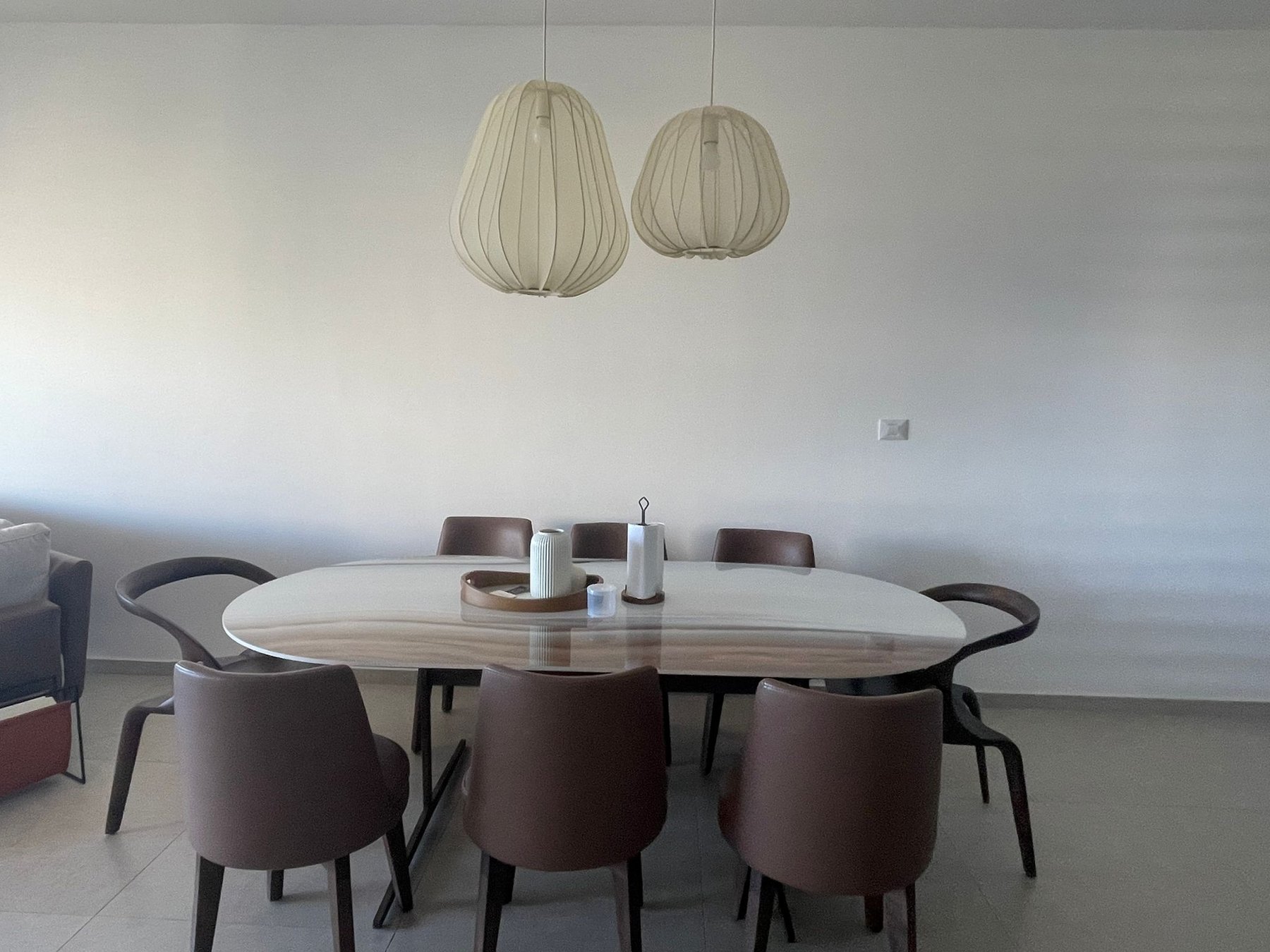 Dining table for 8 with pendant lighting